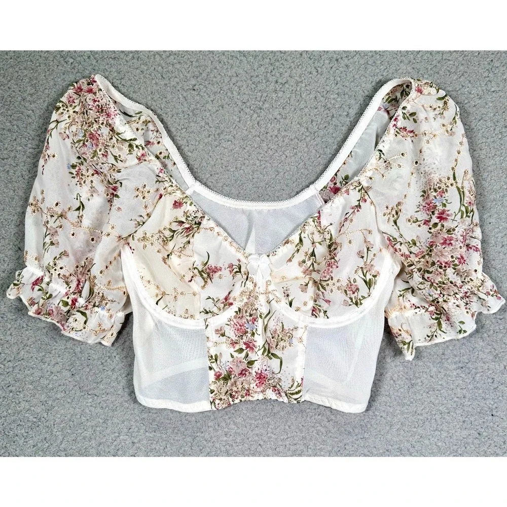 Renaissance Floral Bustier Top Womens XS Sheer Lace Corset Festival - Picture 9 of 9